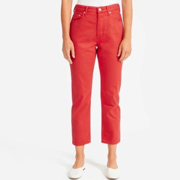 Everlane Denim - EVERLANE The Cropped Cheeky Jean In Red. 26" Inseam. Button Fly Size: 26